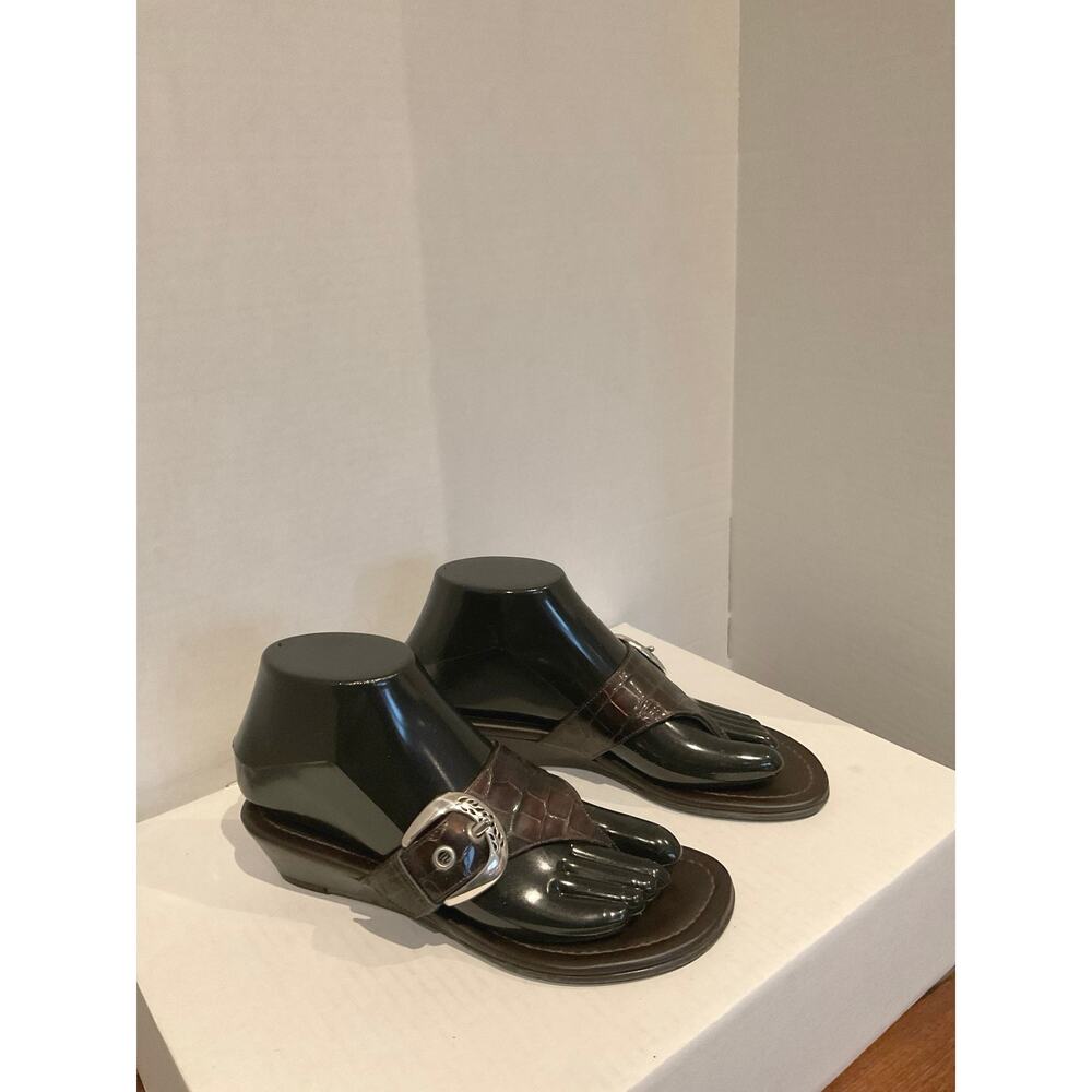 Brighton - Lark -Brown Croc Embossed Italian Leather Wedge Sandal - 6M
